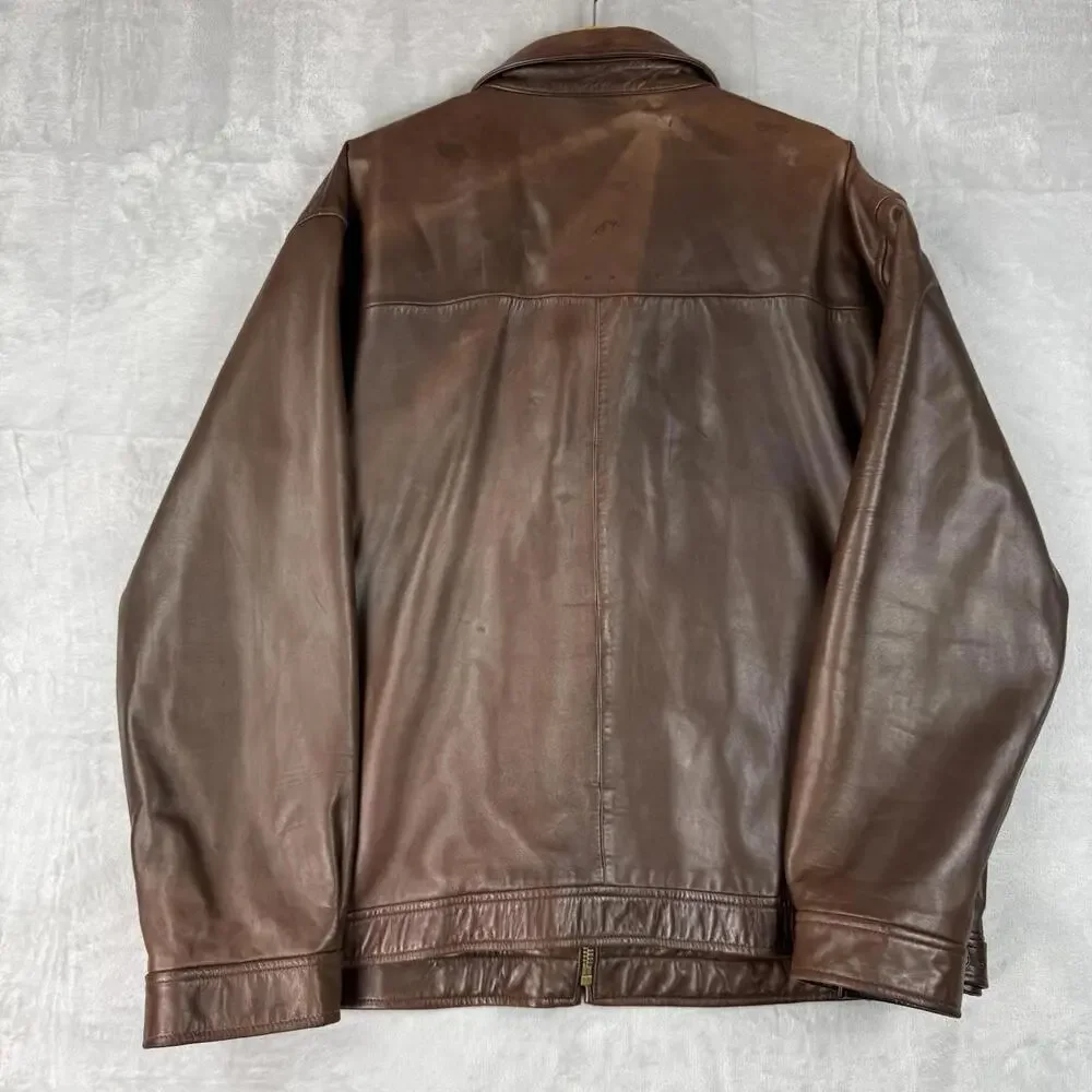 Polo Ralph Lauren Genuine Leather Jacket Brown Full Zip Vintage Men Sz XXL Rare